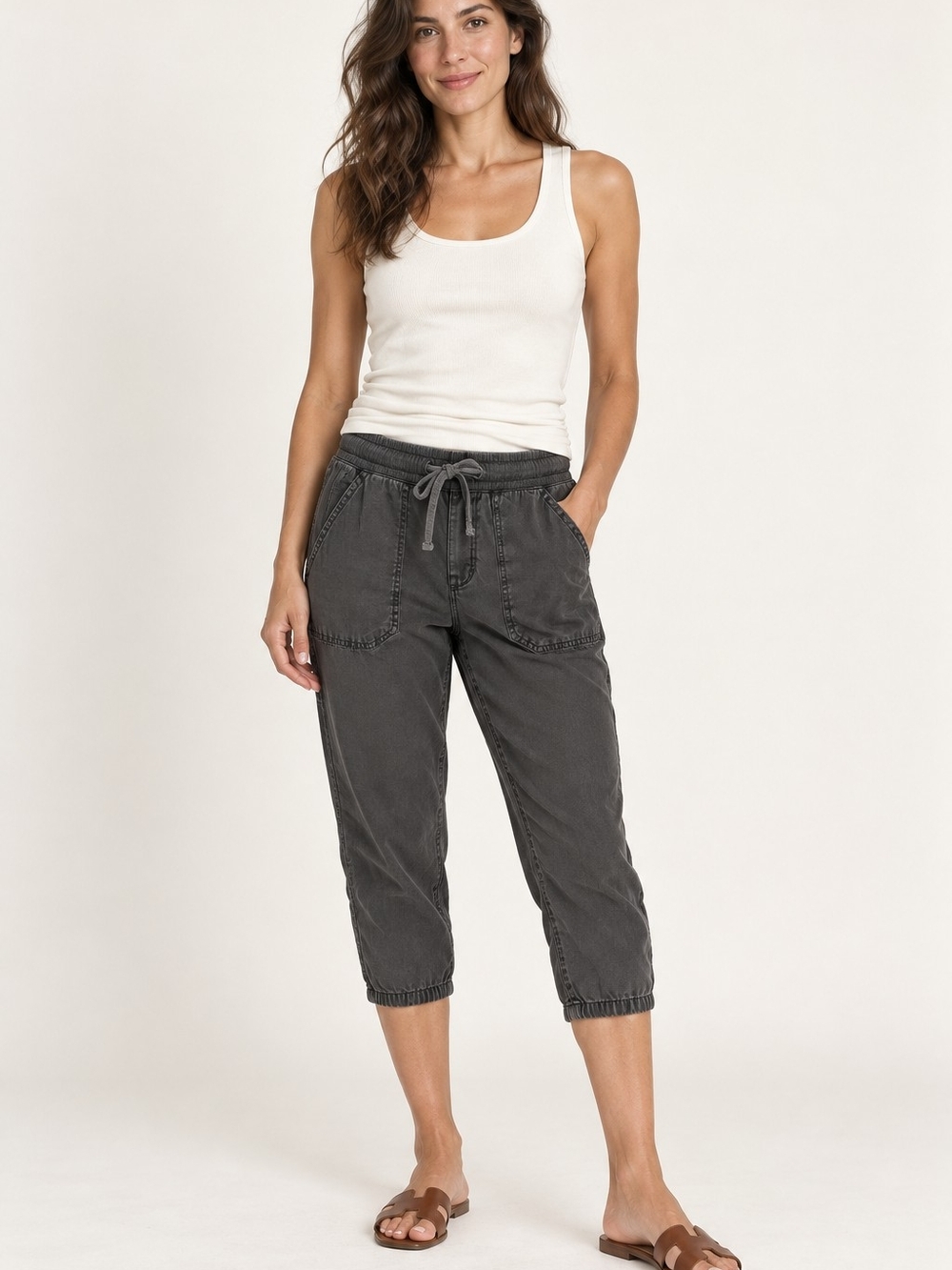 James Perse Utility Mid Rise Capri Jogger Pants Coastal Casual Sz 1 Small